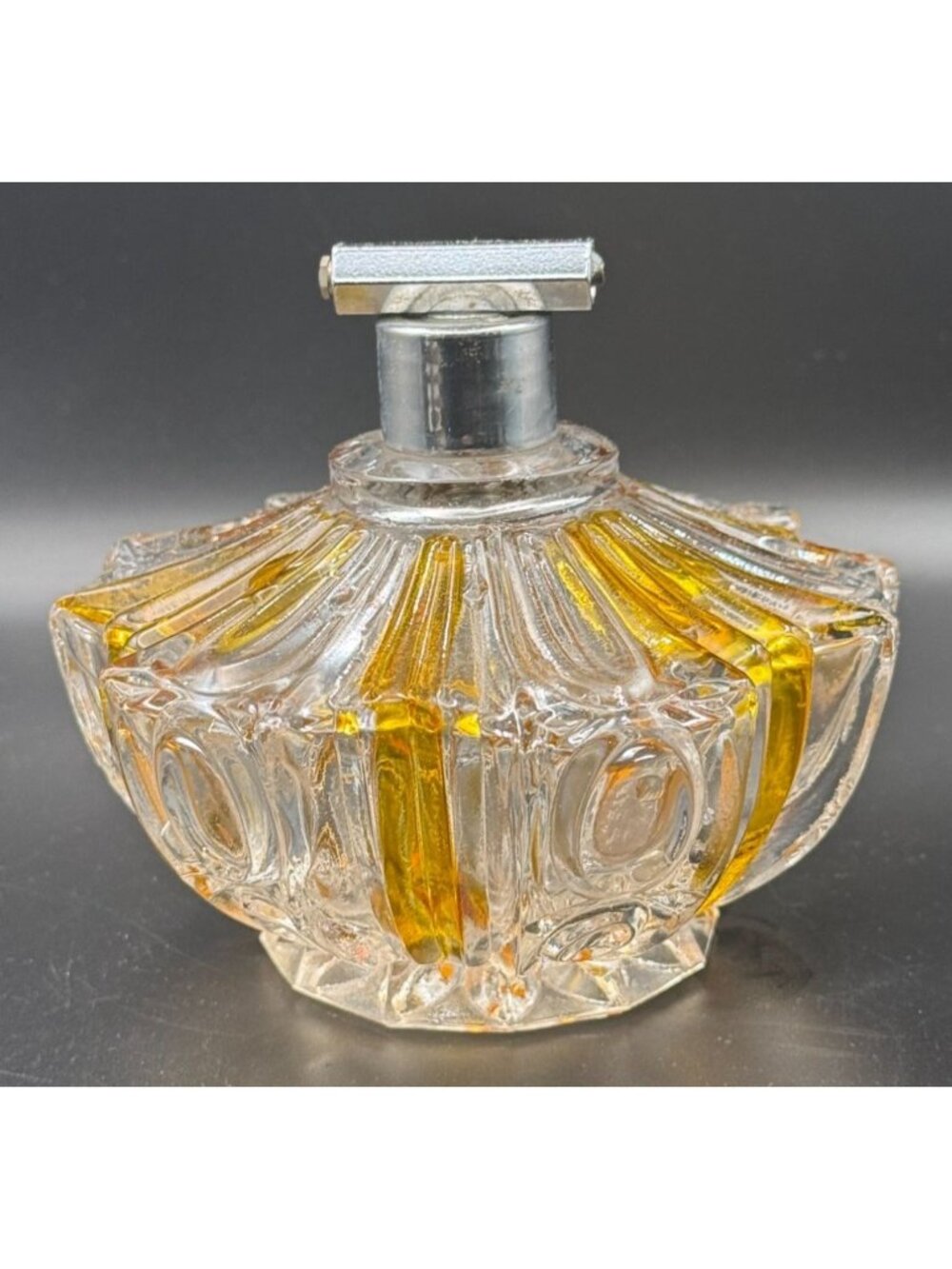 Vintage Art Deco Glass Perfume Bottle Amber Clear Atomizer